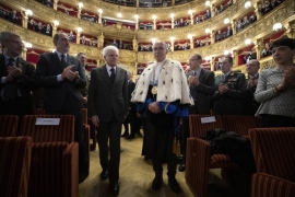 Il Presidente della Repubblica Sergio Mattarella al Teatro Carignano con il Prof. Gianmaria Ajani, Rettore dell'Università degli Studi di Torino, in occasione della cerimonia di inaugurazione dell'anno accademico 2018/2019