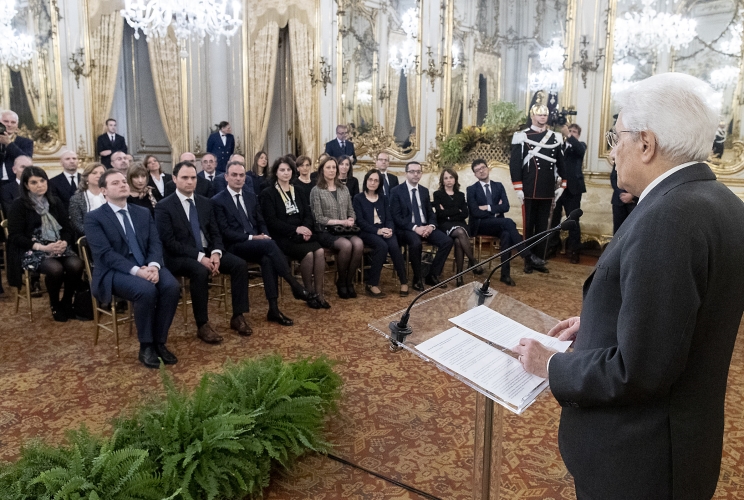 Il Presidente Sergio Mattarella in occasione dell'incontro con i Magistrati di nuova nomina della Corte dei Conti