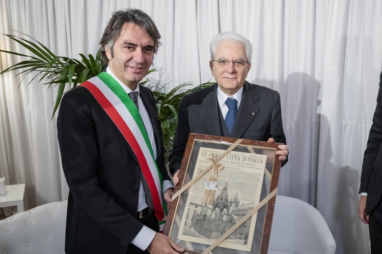 Il Presidente della Repubblica Sergio Mattarella con Federico Sboarina, Sindaco di Verona,in occasione della cerimonia di inaugurazione dell'anno accademico 2018/2019 dell'Università di Studi di Verona.
