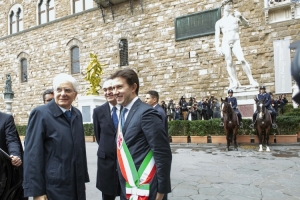 Il Presidente Serio Mattarella con il Sindaco di Firenze Dario Nardella al suo arrivo a Palazzo Vecchio