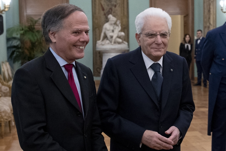 Il Presidente Sergio Mattarella con Enzo Moavero Milanesi Ministro degli affari esteri, in occasione della presentazione degli auguri di Natale e Capodanno da parte del Corpo Diplomatico 