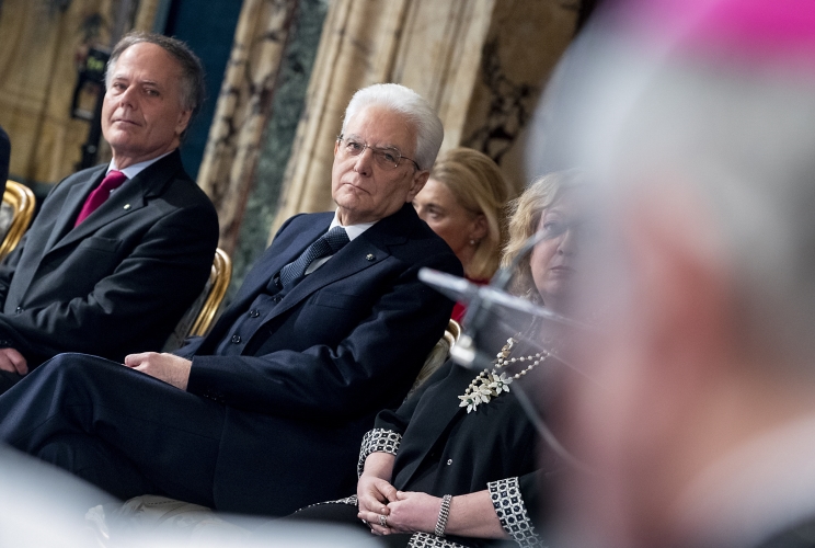 Il Presidente Sergio Mattarella e il Ministro degli affari esteri Enzo Moavero Milanesi, in occasione della presentazione degli auguri di Natale e Capodanno da parte del Corpo Diplomatico 