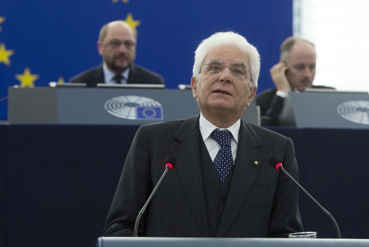Il Presidente Sergio Mattarella nel corso del suo intervento alla seduta solenne del Parlamento Europeo