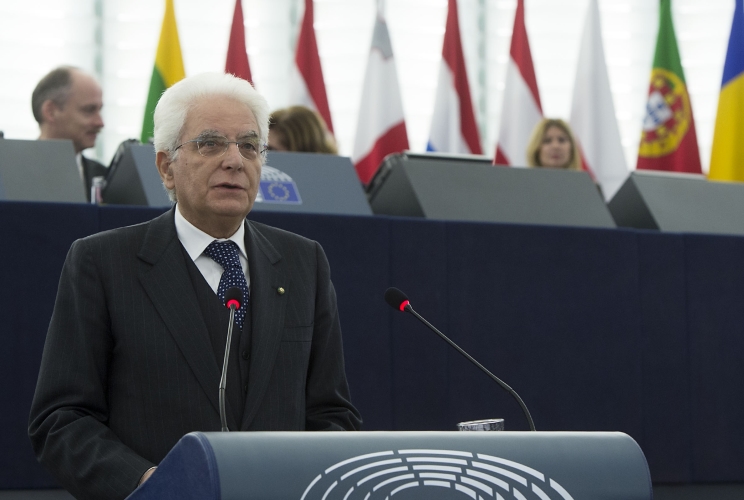 Il Presidente Sergio Mattarella nel corso del suo intervento alla seduta solenne del Parlamento Europeo