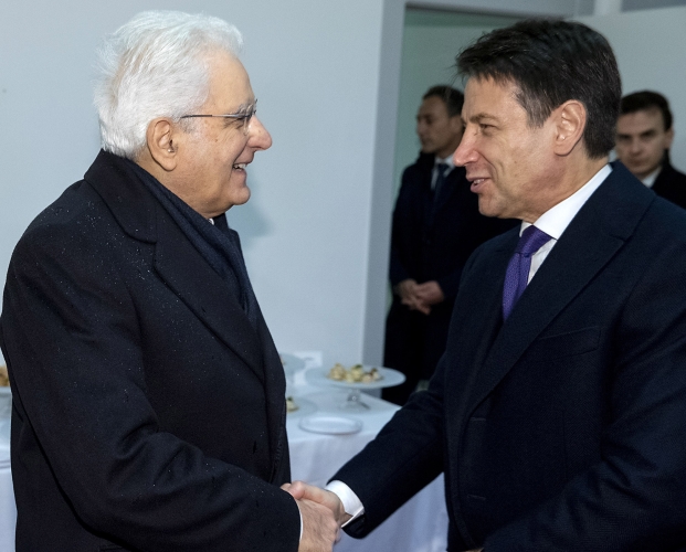 Il Presidente della Repubblica Sergio Mattarella con il Presidente del Consiglio Giuseppe Contre alla cerimonia di inaugurazione di Matera capitale europea della cultura