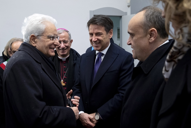 Il Presidente della Repubblica Sergio Mattarella con il Presidente del Consiglio Giuseppe Conte e il Ministro Alberto Bonisoli alla cerimonia di inaugurazione di Matera capitale europea della cultura