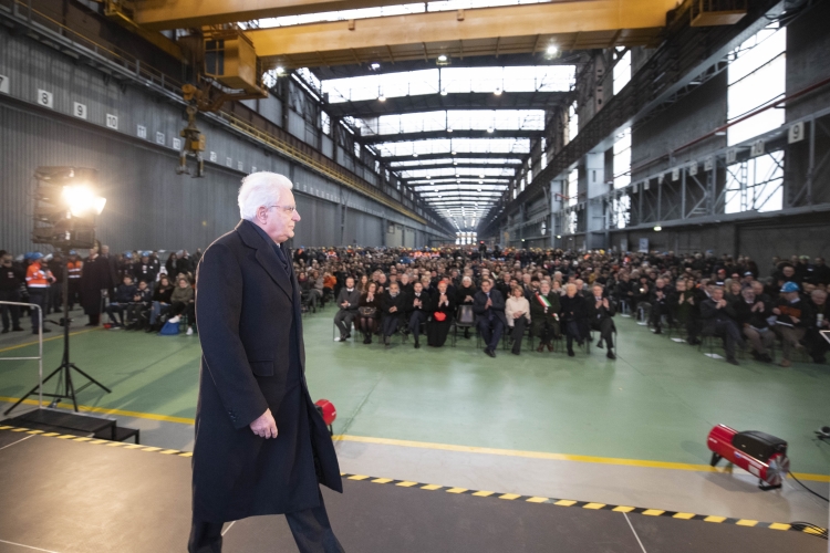 Il Presidente Sergio Mattarella a Genova nello stabilimento ArcelorMittal in occasione della cerimonia commemorativa del 40° anniversario dell'uccisione di Guido Rossa.
