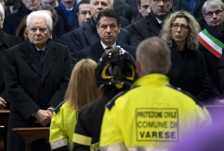 Il Presidente Sergio Mattarella con il Presidente del Consiglio, Giuseppe Conte, ai Funerali di Stato dell'on. Giuseppe Zamberletti 