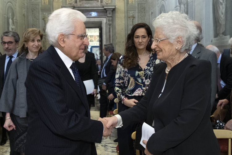 Il Presidente della Repubblica Sergio Mattarella con la Senatrice a vita Liliana Segre in occasione del concerto per il centesimo anniversario della nascita di Tullia Zevi 
