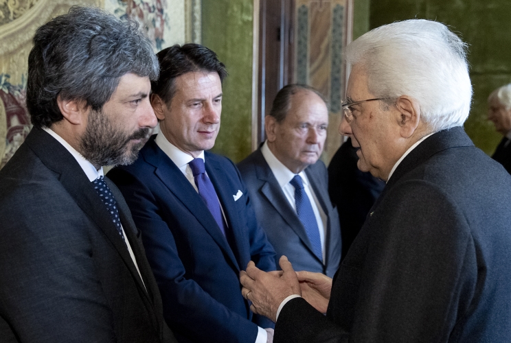 Il Presidente Sergio Mattarella con il Presidente della Camera dei Deputati Roberto Fico e il Presidente del Consiglio Giuseppe Conte, in occasione della celebrazione del "Giorno del Ricordo"