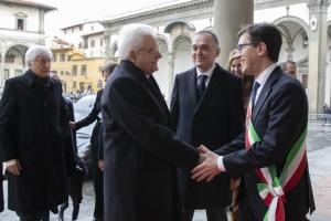 Il Presidente della Repubblica Sergio Mattarella con Enrico Rossi, Presidente della Regione Toscana e Dario Nardella, Sindaco di Firenze, in occasione della cerimonia dei 600 anni dell'Istituto degli Innocenti di Firenze
