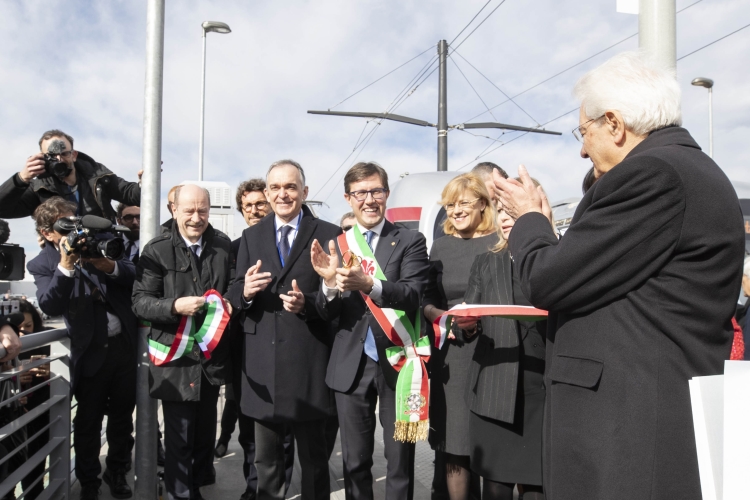 Il Presidente della Repubblica Sergio Mattarella all'Aeroporto di Peretola, al taglio del nastro del nuovo tratto T2 della tramvia di Firenze 