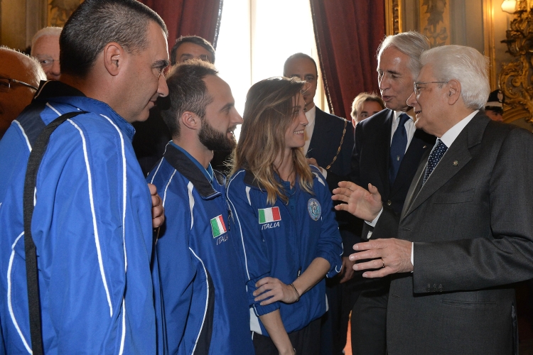 Il Presidente Sergio Mattarella in occasione dell'incontro con una rappresentanza di atleti italiani