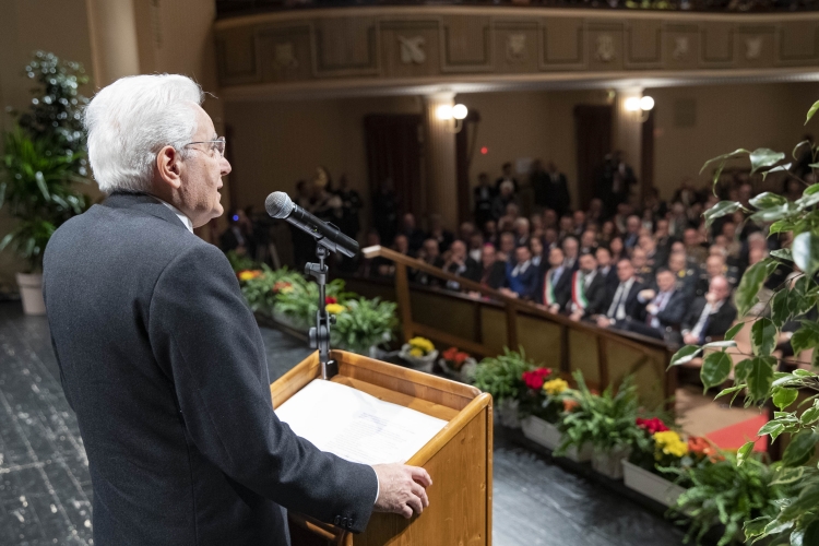 Il Presidente della Repubblica Sergio Mattarella al Teatro Comunale di Belluno, durante il suo intervento, in occasione della cerimonia commemorativa dell’alluvione dell’ottobre 2018