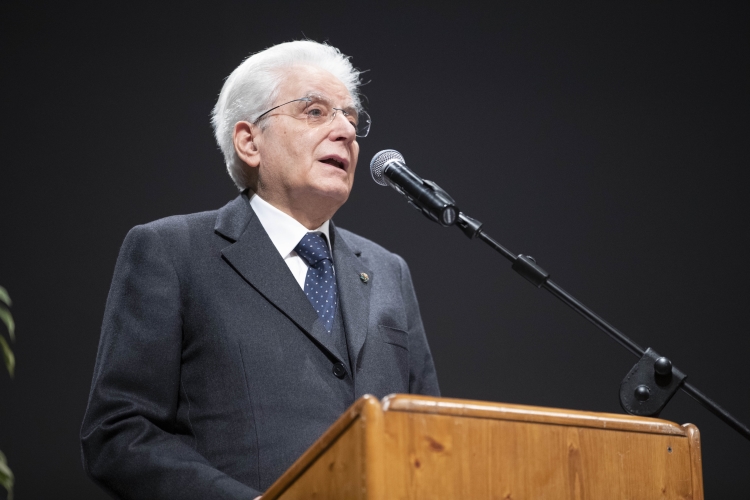 Il Presidente della Repubblica Sergio Mattarella al Teatro Comunale di Belluno, durante il suo intervento, in occasione della cerimonia commemorativa dell’alluvione dell’ottobre 2018