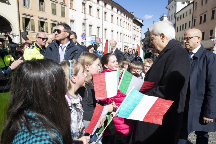 Il Presidente della Repubblica Sergio Mattarella al Teatro Comunale di Belluno, al termine della cerimonia commemorativa dell’alluvione dell’ottobre 2018.