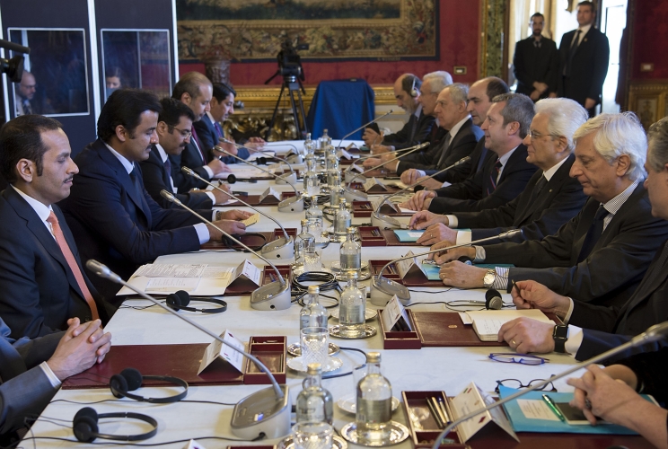 Il Presidente Sergio Mattarella con l'Emiro dello Stato del Qatar, 