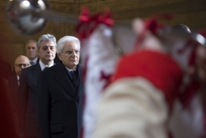 Il Presidente Sergio Mattarella al suo arrivo a Palazzo Vecchio in occasione del convegno "Scenari del XXI secolo"