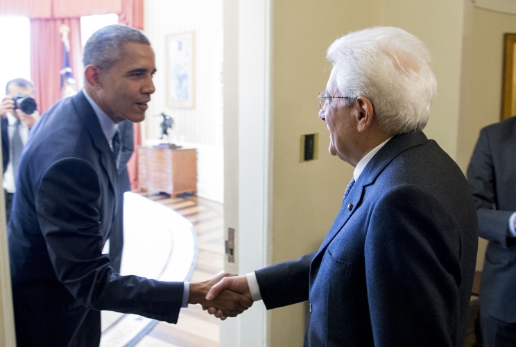 Il Presidente della Repubblica italiana Sergio Mattarella con il Presidente degli Stati Uniti d'America Barack Obama