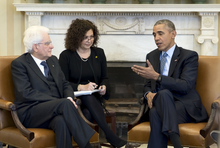 Il Presidente della Repubblica italiana Sergio Mattarella con il Presidente degli Stati Uniti d'America Barack Obama 