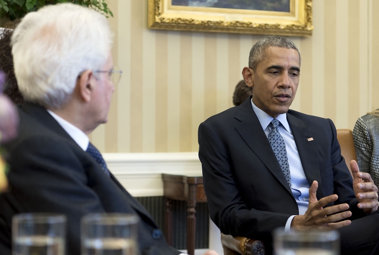 Il Presidente della Repubblica italiana Sergio Mattarella con il Presidente degli Stati Uniti d'America Barack Obama 