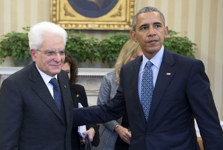Il Presidente della Repubblica italiana Sergio Mattarella con il Presidente degli Stati Uniti d'America Barack Obama 