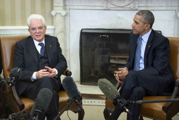 Il Presidente della Repubblica italiana Sergio Mattarella e il Presidente degli Stati Uniti d'America 