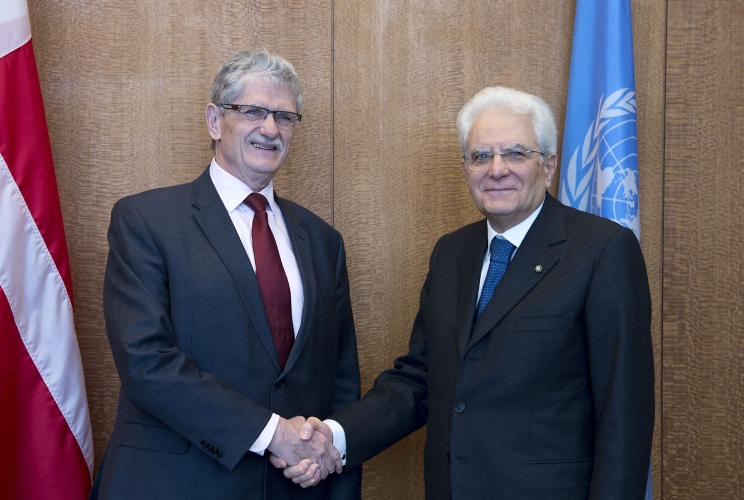 Il Presidente Sergio Mattarella con il Presidente dell'Assemblea Generale delle Nazioni Unite, Mogens Lykketoft 