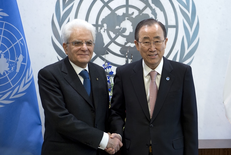 Il Presidente della Repubblica Sergio Mattarella con il Segretario Generale delle Nazioni Unite Ban Ki-moon