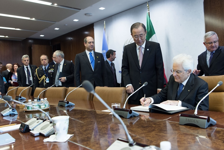 Il Presidente della Repubblica Sergio Mattarella con il Segretario Generale delle Nazioni Unite Ban Ki-moon