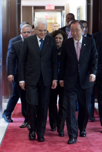 Il Presidente della Repubblica Sergio Mattarella con il Segretario Generale delle Nazioni Unite Ban Ki-moon