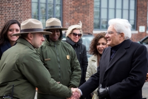 Il Presidente Sergio Mattarella al suo arrivo a Ellis Island