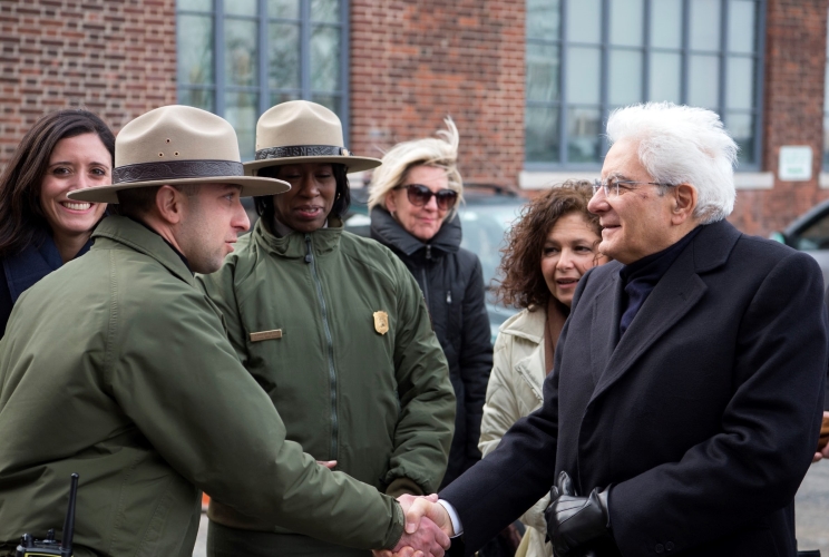 Il Presidente Sergio Mattarella al suo arrivo a Ellis Island