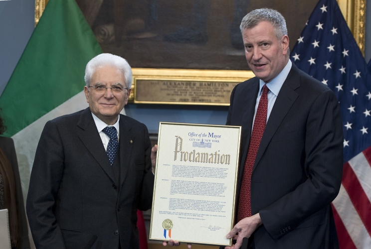 Il Presidente Sergio Mattarella con il sindaco di New York Bill de Blasio