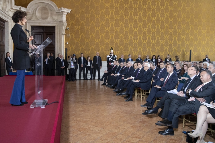 Il Presidente Sergio Mattarella durante la cerimonia della “Giornata Qualità Italia” – Premi Leonardo 2018”.
