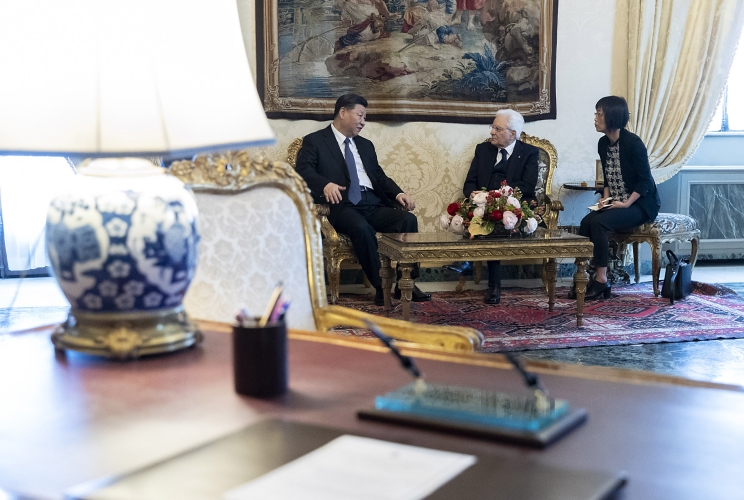 Roma - Il Presidente della Repubblica Sergio Mattarella con il Presidente della Repubblica Popolare Cinese XI Jinping nel corso tête-à-tête, oggi 22 marzo 2019.
(Foto di Paolo Giandotti - Ufficio per la Stampa e la Comunicazione della Presidenza della Repubblica)