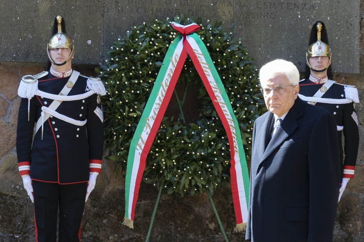 Il Presidente Sergio Mattarella in occasione della cerimonia commemorativa del 75° anniversario dell'eccidio delle Fosse Ardeatine
