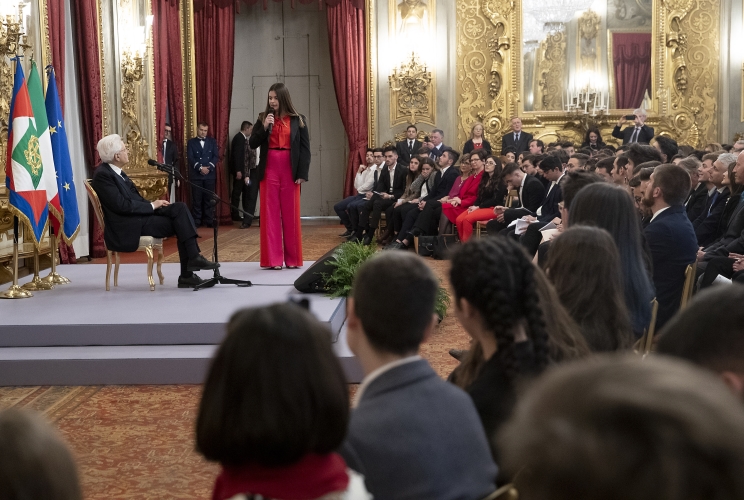 Il Presidente Sergio Mattarella nel corso dell'Incontro con alcune scolaresche delle Scuole secondarie di secondo grado
