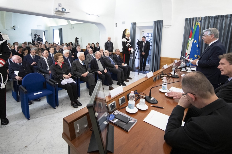 Il Presidente Sergio Mattarella nel corso della presentazione dell’Edizione nazionale dell’Epistolario di Alcide De Gasperi. 
