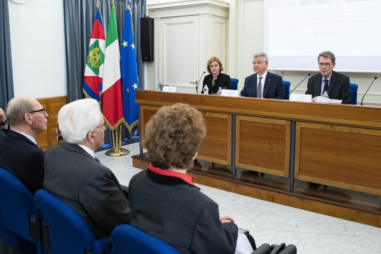 Il Presidente Sergio Mattarella nel corso della presentazione dell’Edizione nazionale dell’Epistolario di Alcide De Gasperi. 
