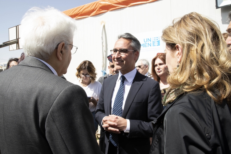 Il Presidente della Repubblica Sergio Mattarella e la Sig.ra Laura,al campo profughi di Zaatari, in occasione della visita di Stato nel Regno Hascemita di Giordania 