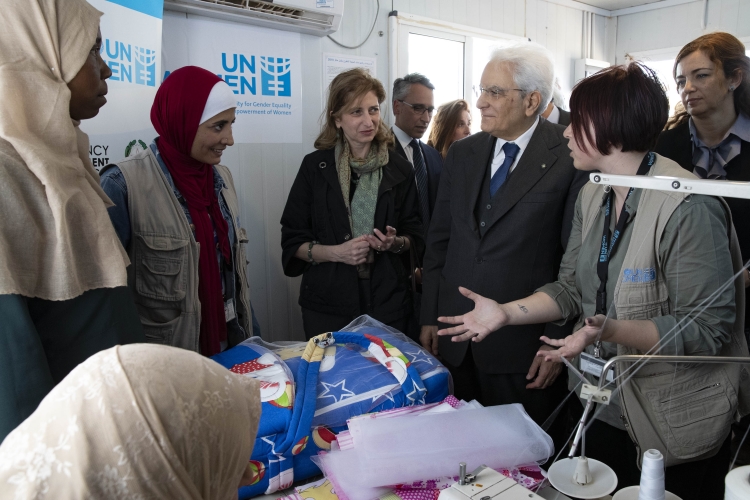 Il Presidente della Repubblica Sergio Mattarella e la Sig.ra Laura,al campo profughi di Zaatari in Giordania 