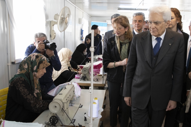 Il Presidente della Repubblica Sergio Mattarella e la Sig.ra Laura,al campo profughi di Zaatari, in occasione della visita di Stato nel Regno Hascemita di Giordania 