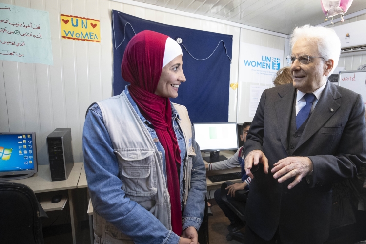 Il Presidente della Repubblica Sergio Mattarella e la Sig.ra Laura,al campo profughi di Zaatari in occasione della visita di Stato nel Regno Hascemita di Giordania