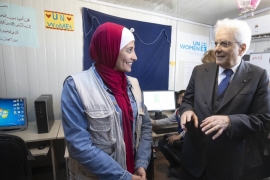 Il Presidente della Repubblica Sergio Mattarella e la Sig.ra Laura,al campo profughi di Zaatari in Giordania,in occasione della visita di Stato nel Regno Hascemita di Giordania