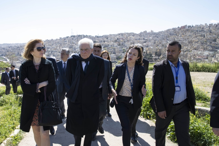 Il Presidente della Repubblica Sergio Mattarella e la Sig.ra Laura al sito archeologico della Cittadella, in occasione della visita Ufficiale nel Regno Hascemita di Giordania