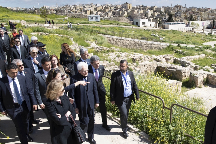 Il Presidente della Repubblica Sergio Mattarella e la Sig.ra Laura al sito archeologico della Cittadella, in occasione della visita Ufficiale nel Regno Hascemita di Giordania