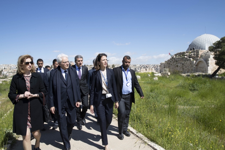 Il Presidente della Repubblica Sergio Mattarella e la Sig.ra Laura al sito archeologico della Cittadella, in occasione della visita Ufficiale nel Regno Hascemita di Giordania
