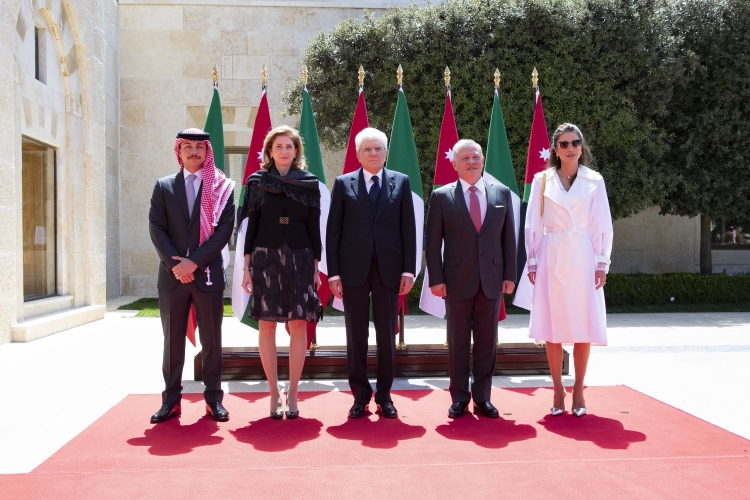 Il Presidente della Repubblica Sergio Mattarella e la Sig.ra Laura,  al Palazzo Al Husseiniya, con le Loro Maestà Re Abdullah II e la Regina Rania e il figlio, in occasione della visita Ufficiale nel Regno Hascemita di Giordania
