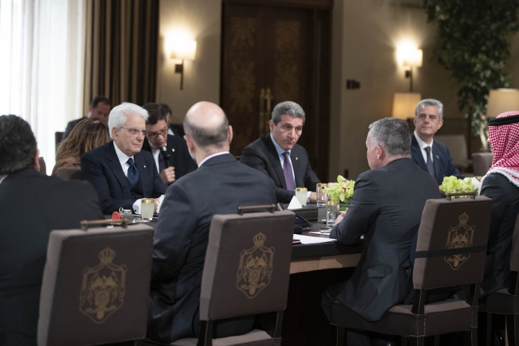 Il Presidente della Repubblica Sergio Mattarella con Sua Maestà Re Abdullah II, al Palazzo Al Husseiniya, durante i colloqui con le rispettive delegazioni, in occasione della visita Ufficiale nel Regno Hascemita di Giordania